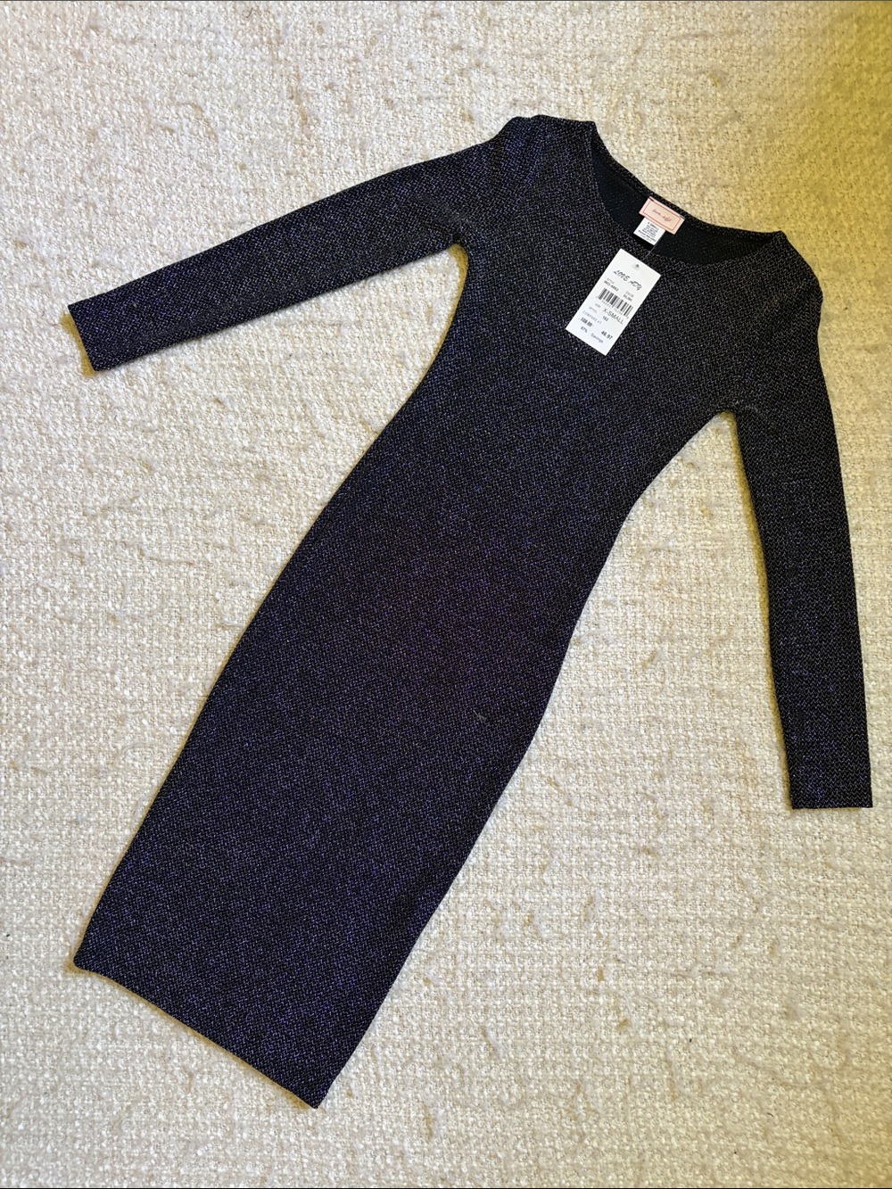 🥂NWT LOVE ADY WOMENS SIZE XS BLACK SPARKLY LONG SLEEVE DRESS